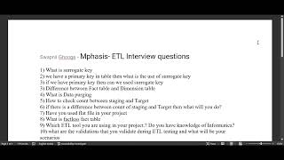 Mphasis ETL Testing Interview Question [upl. by Ociral4]