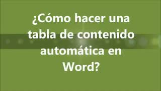 Cómo Hacer una Tabla de Contenido Automática en Word  2020 [upl. by Etoile453]