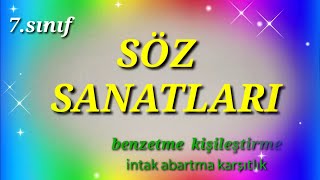 7Sınıf Türkçe Söz SanatlarıBenzetmeteşbihkişileştirmeteşhisintakkarşıtlıktezatabartma [upl. by Woodsum203]