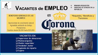 Corona 🍻 Bolsa de trabajo 20222023 💼 Empleo y Vacantes Benéficos Requisitos Postulación [upl. by Aicatsana]