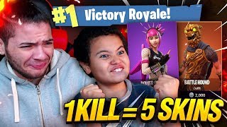 1 KILL  5 FREE SKINS FOR MY 9 YEAR OLD LITTLE BROTHER 9 YEAR OLD PLAYS SOLO FORTNITE BATTLE ROYALE [upl. by Robbyn155]