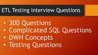 ETL Testing interview questions Part 1 Recent collection total 300 Questions [upl. by Mast]