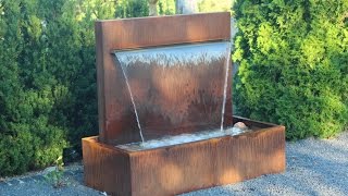 Gartenbrunnen Ausstellung Wasserfall 90 aus Cortenstahl  BRUNNENKÖNIGDE [upl. by Rybma]