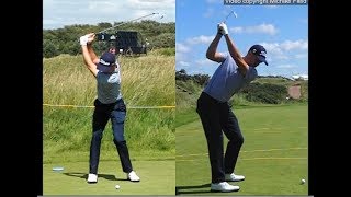 Justin Thomas golf swing  Long Iron faceon amp downtheline July 2017 [upl. by Yerga138]