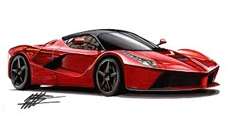 Realistic Car Drawing  Ferrari Laferrari  Time Lapse [upl. by Notsehc]