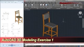 AutoCAD 3D Modeling  Chair Tutorial  Exercise 1 [upl. by Eimia]